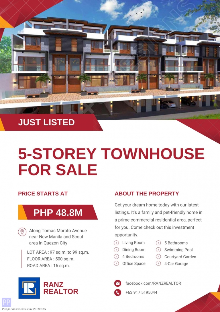 House for Sale - Brandnew 5-Storey Modern-designed Townhouse in Tomas Morato QC near St. Luke's and New Manila