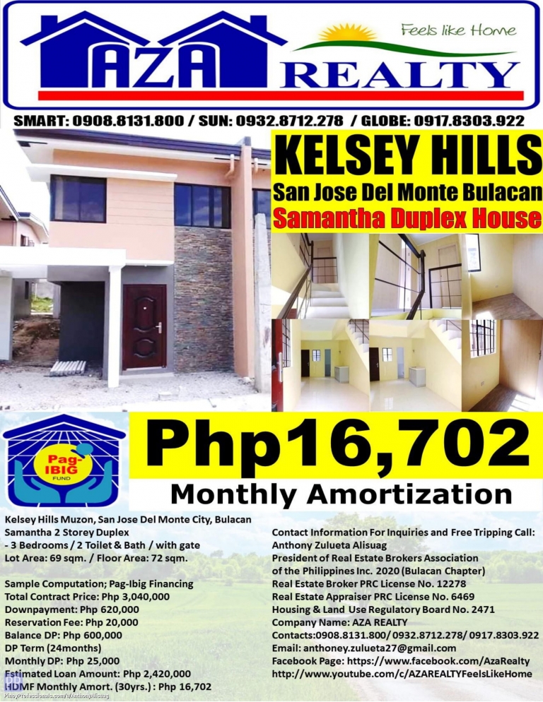 House for Sale - Php 16,702/Month Kelsey Hills 3BR Samantha Duplex 72sqm. San Jose Del Monte Bulacan