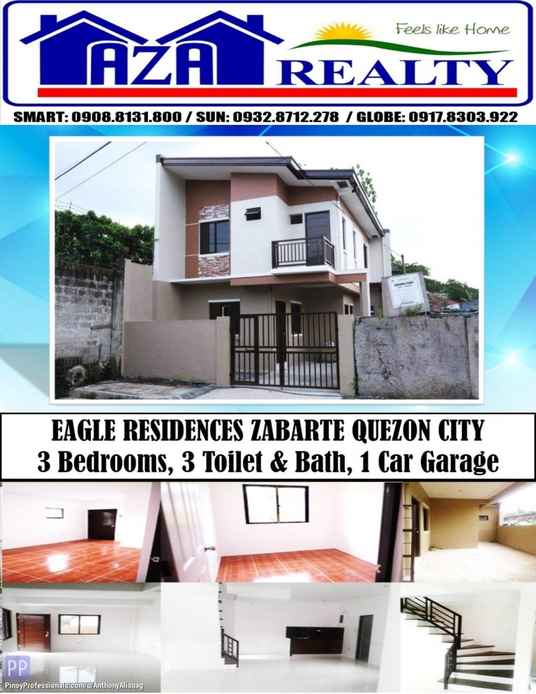 House for Sale - Eagle Residences 3BR Single Attached 80sqm. House & Lot For Sale Zabarte Quezon City