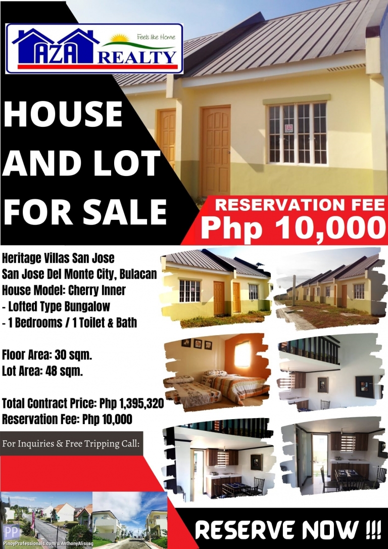 House for Sale - CHERRY 1BR LOFTED ROWHOUSE HOUSE AND LOT IN HERITAGE VILLAS SAN JOSE DEL MONTE CITY BULACAN
