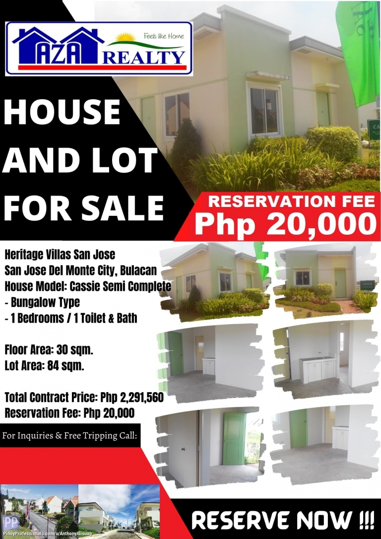 House for Sale - CASSIE SEMI COMPLETE 1BR BUNGALOW HOUSE AND LOT IN HERITAGE VILLAS SAN JOSE DEL MONTE CITY BULACAN