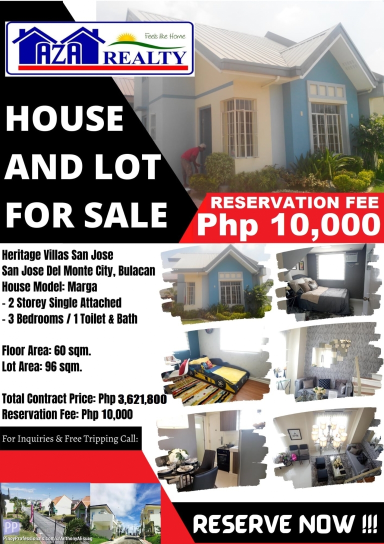 House for Sale - MARGA 3BR SINGLE ATTACHED HOUSE AND LOT IN HERITAGE VILLAS SAN JOSE DEL MONTE CITY BULACAN