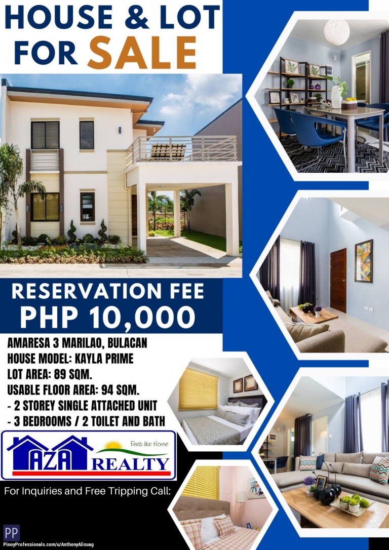 House for Sale - KAYLA PRIME 3BR SINGLE ATTACHED HOUSE AND LOT IN AMARESA 3 MARILAO BULACAN