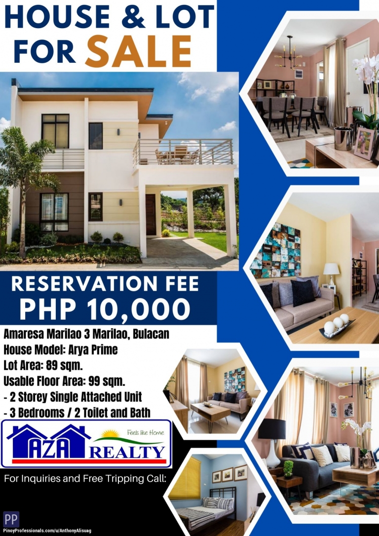 House for Sale - ARYA PRIME 3BR SINGLE ATTACHED HOUSE AND LOT IN AMARESA 3 MARILAO BULACAN