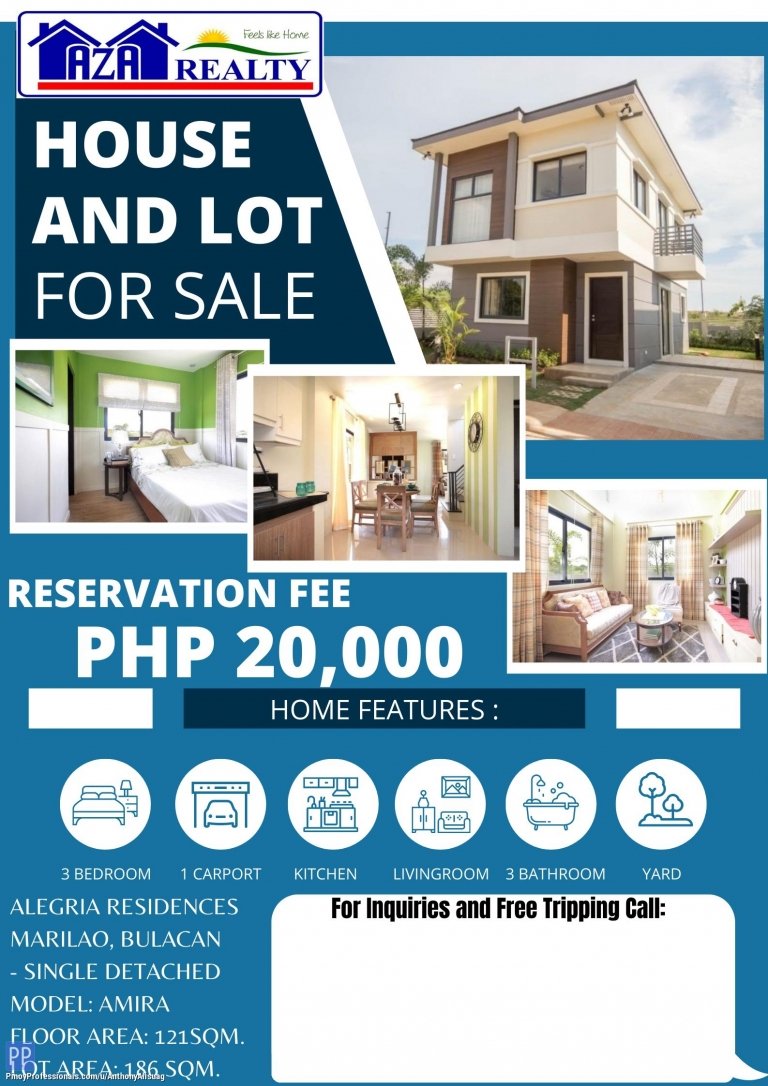 House for Sale - AMIRA 3BR SINGLE ATTACHED HOUSE AND LOT IN ALEGRIA RESIDENCE MARILAO BULACAN