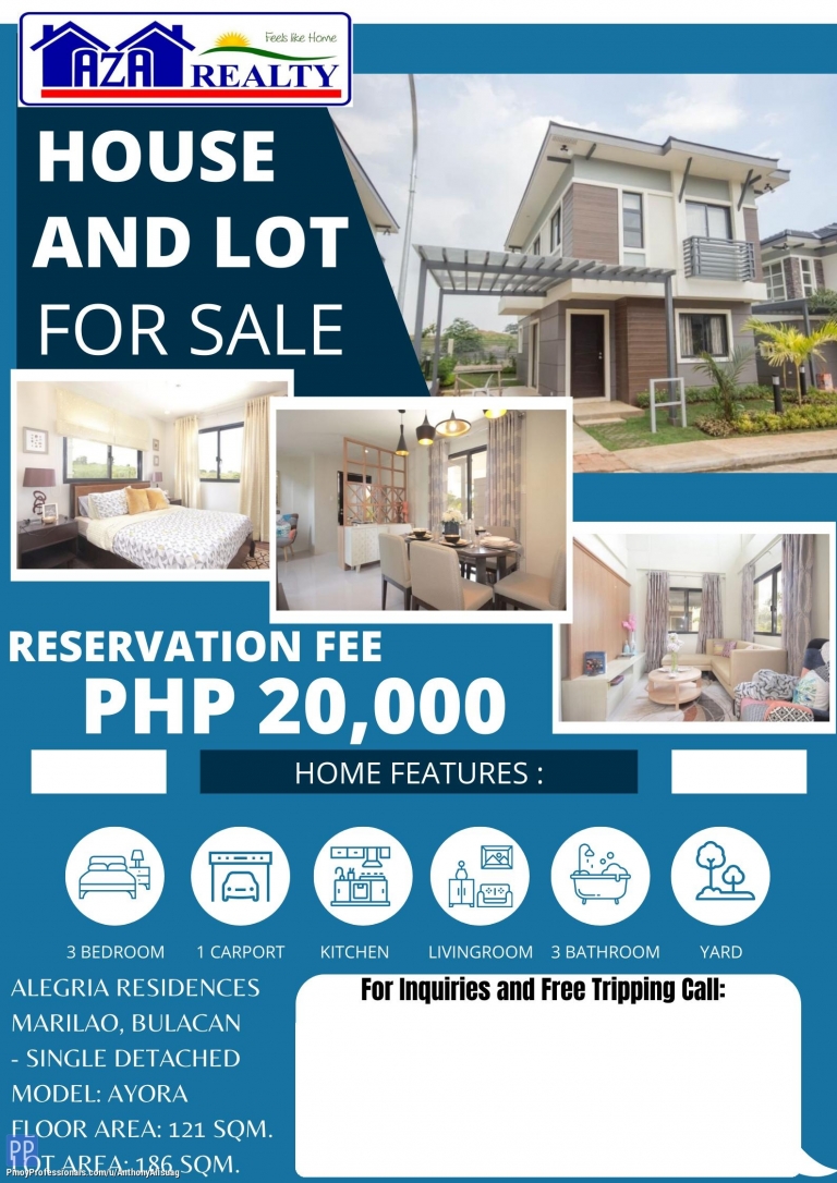 House for Sale - AYORA 3BR SINGLE DETACHED HOUSE AND LOT IN ALEGRIA RESIDENCE MARILAO BULACAN