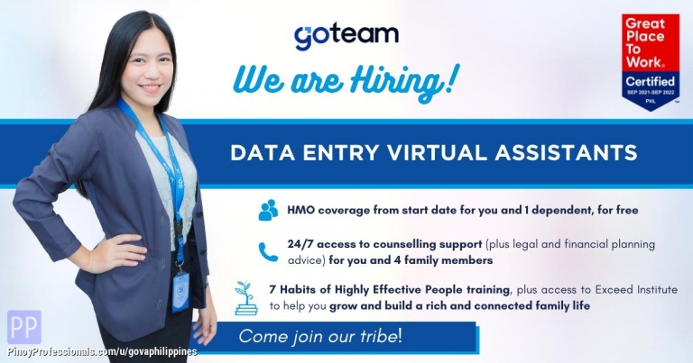 Administrative Clerical - Work from Home, Night Shift: Data Entry VA - GoTeam Careers in Philippines