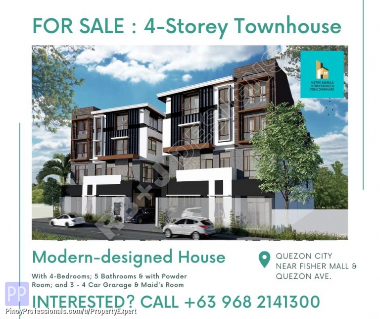 House for Sale - 4-STOREY 4-BEDROOMS TOWNHOUSE IN QUEZON CITY NEAR FISHER MALL AND CAPITOL MEDICAL CENTRE