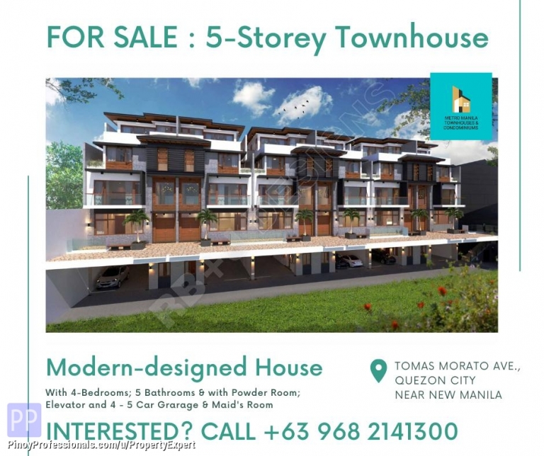 House for Sale - BRANDNEW MODERN-DESIGNED TOWNHOUSE IN TOMAS MORATO QC NEAR NEW MANILA AND ST. LUKE'S HOSPITAL