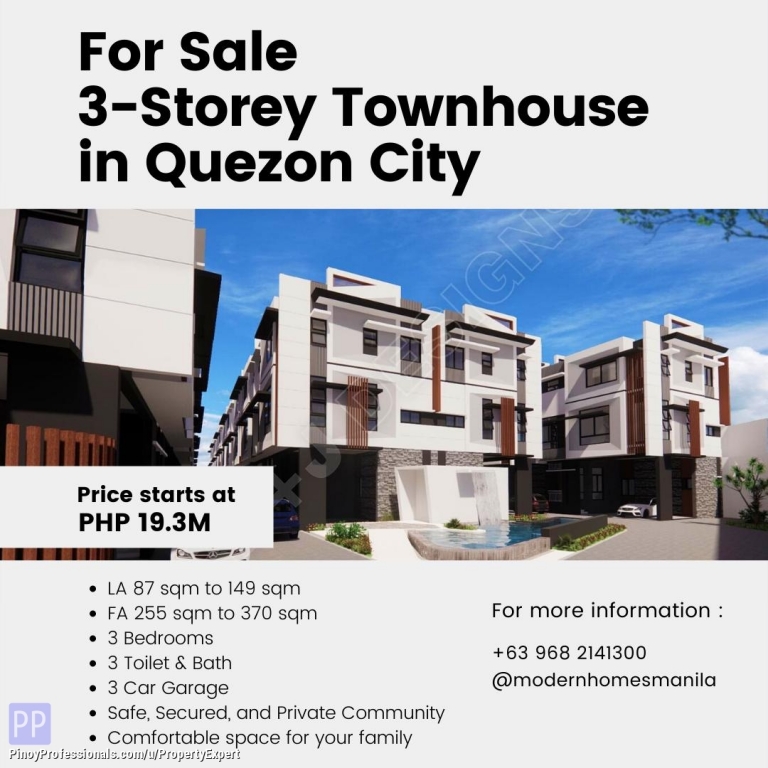 House for Sale - 3 Bedrooms, 3 Storey Brandnew/Pre-selling Townhouse in EDSA-Muñoz QC near SM North and Ayala Malls Cloverleaf