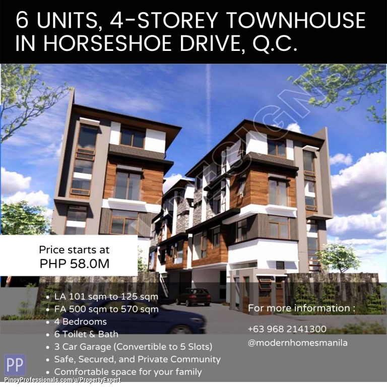 House for Sale - 4 Storey Pre-selling and Brandnew Modern Townhouse in Horseshoe Drive QC near Robinson's Magnolia