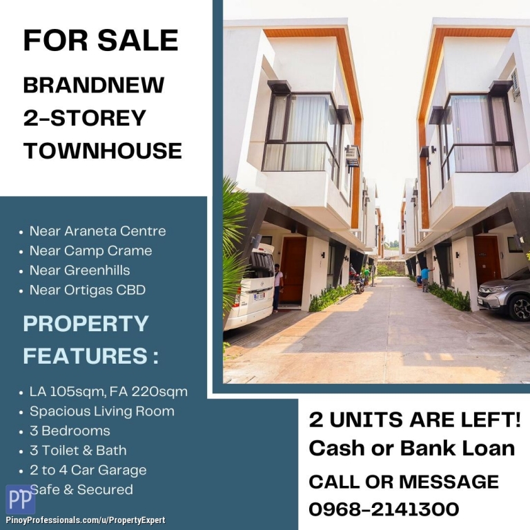 House for Sale - Brandnew 2-Storey 3 Bedrooms Townhouse in Quezon City near Greenhills and Cubao