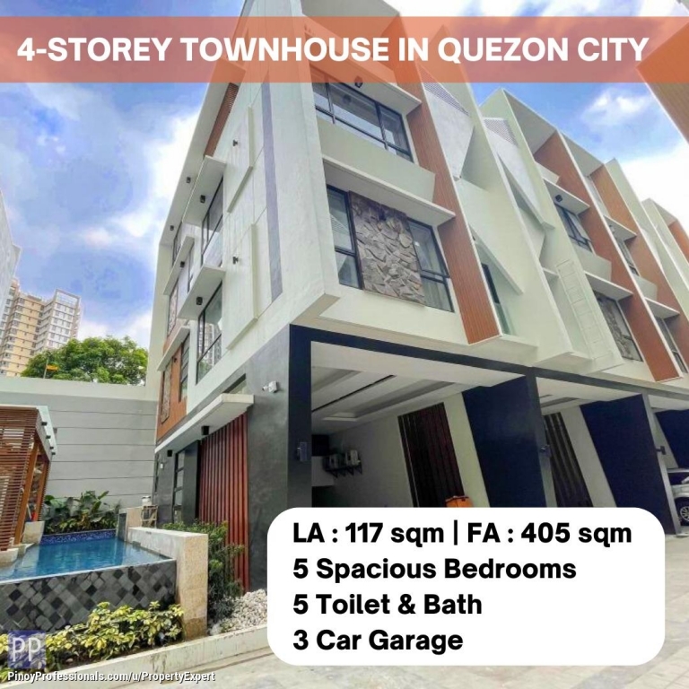 Apartment and Condo for Sale - 4-Storey RFO Townhouse in Quezon City near New Manila. Flood-free and Secured neighborhood