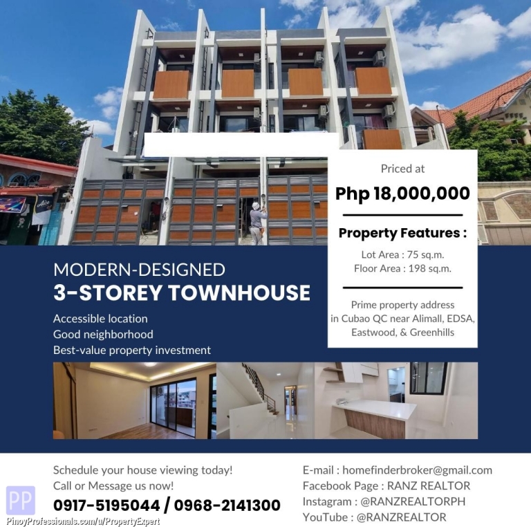House for Sale - 3-Storey Townhouse in Cubao near Gateway Mall, EDSA, and Greenhills-Annapolis