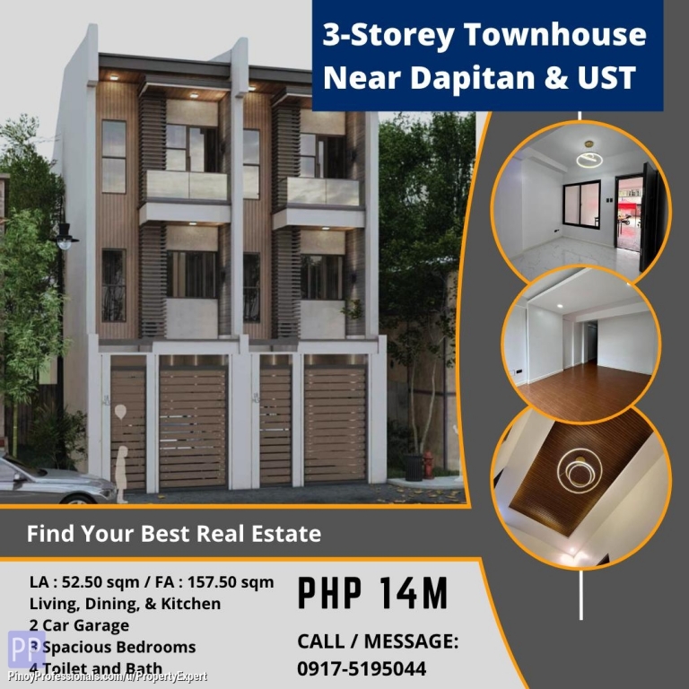 House for Sale - 3-Storey Townhouse in Sampaloc Manila near Dapita/Maceda/UST/Mayon. Accessible and minutes away from University Belt