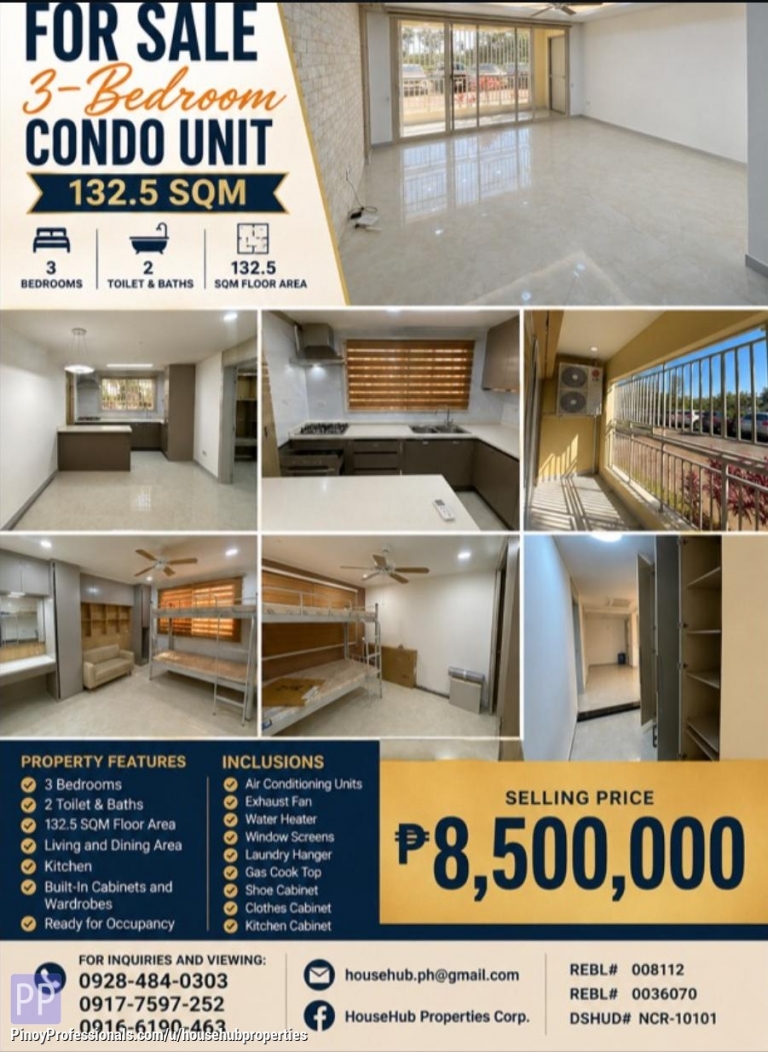 Apartment and Condo for Sale - FOR SALE | 3-Bedroom Condo Unit | 132.5 SQM