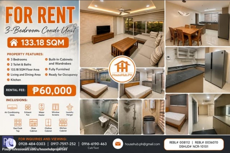 Apartment and Condo for Rent - FOR RENT | 3-Bedroom Condo Unit | 133.18 SQM