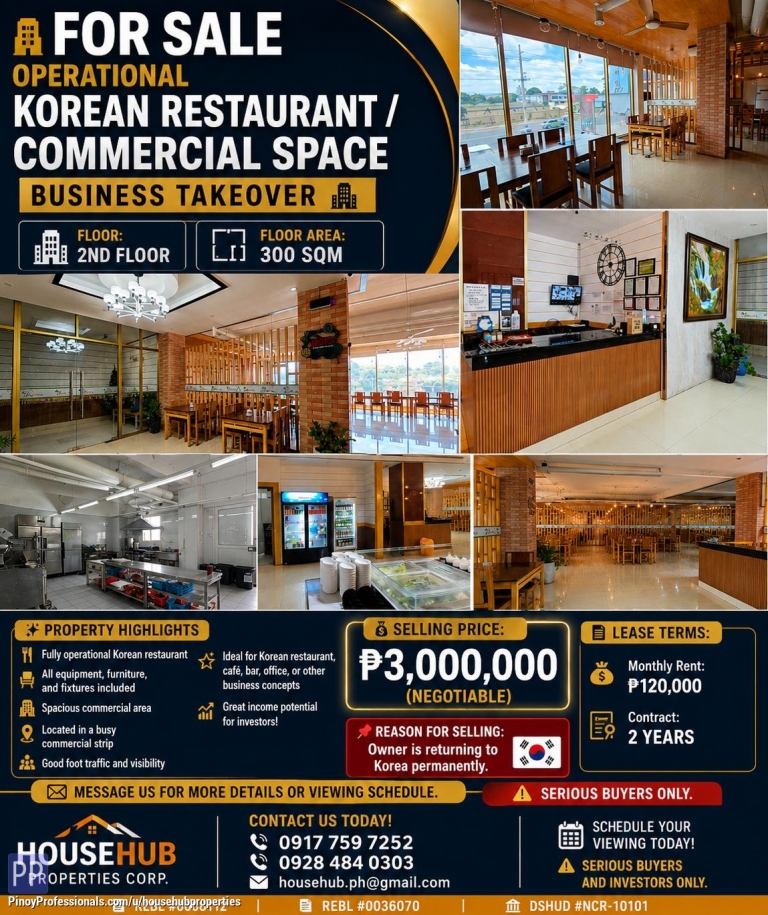 Office and Commercial Real Estate - FOR SALE – Operational Korean Restaurant / Commercial Space Business Takeover