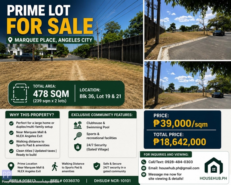 Land for Sale - PRIME LOT FOR SALE – MARQUEE PLACE, ANGELES CITY